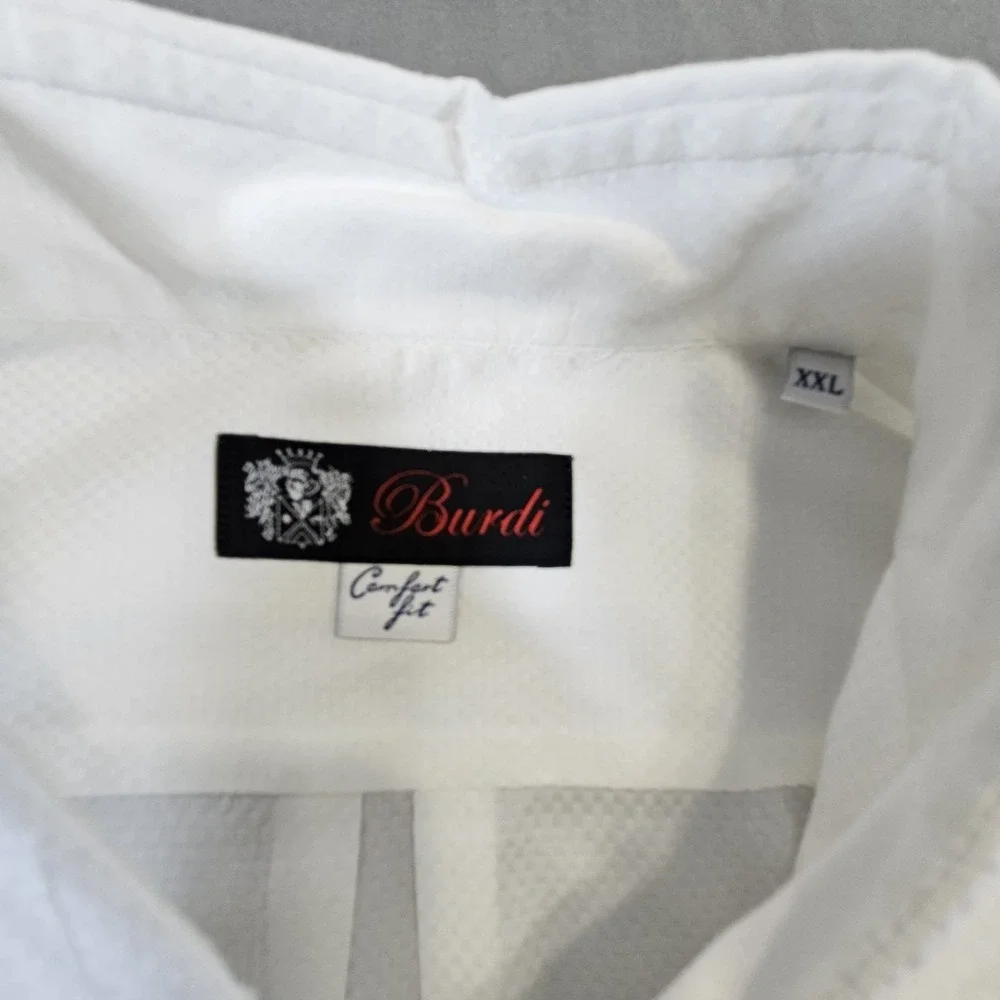 Burdi Dress Shirt Designer Mens XXL White Check Italy Comfort Fit Soft